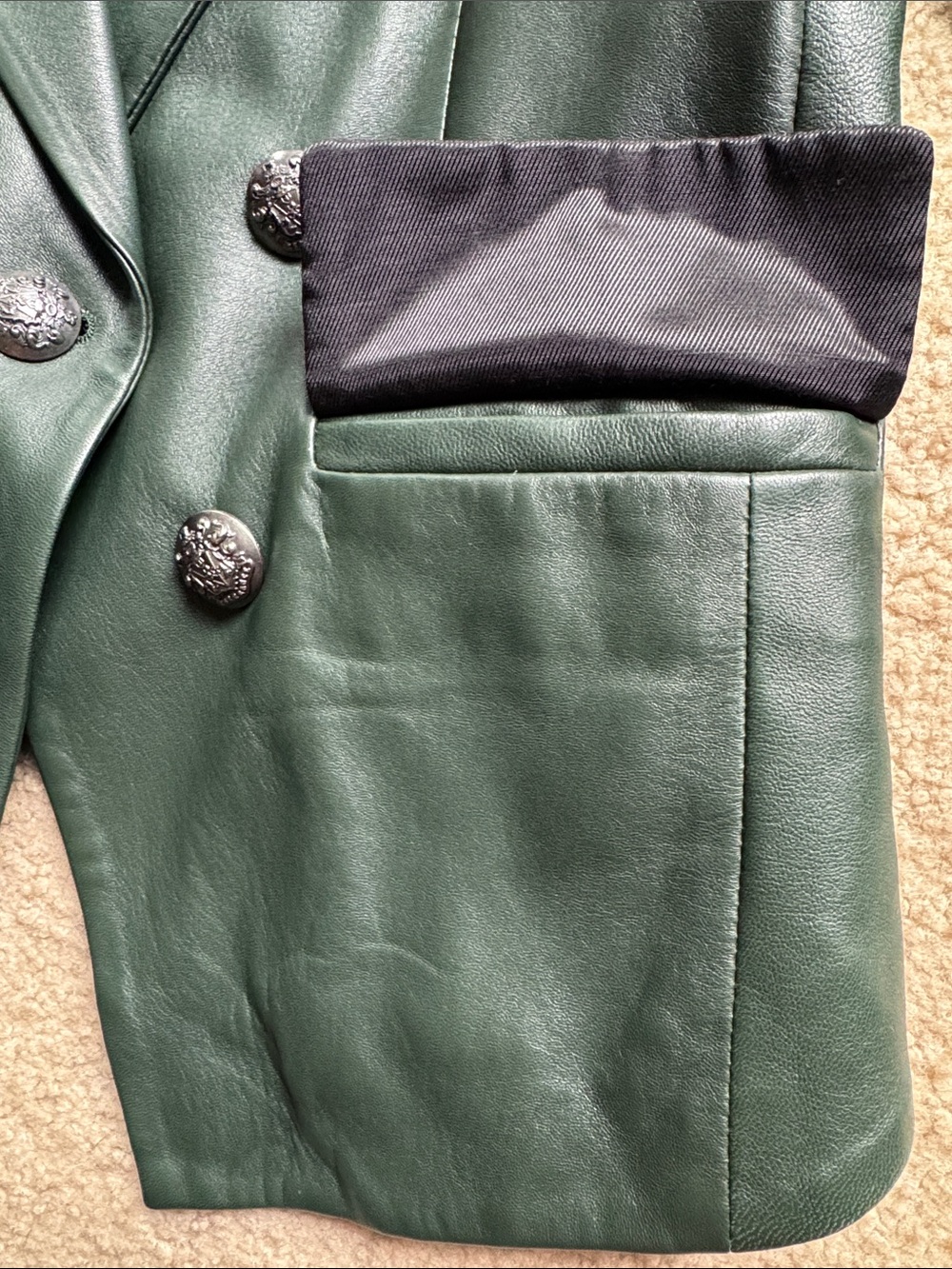 Veronica Beard Cooke Leather Dickey Jacket Dark Green size 6 - Picture 10 of 17
